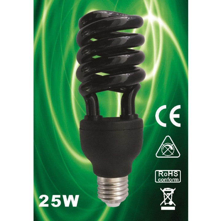 Lampe uv lumiere noire e27 t4 spirale 25w  75w 220v compatible 20w fluocompacte 240v ultraviolet - ECLATS DESTOCKAGE