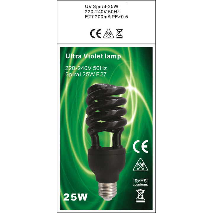 Lampe uv lumiere noire e27 t4 spirale 25w  75w 220v compatible 20w fluocompacte 240v ultraviolet - ECLATS DESTOCKAGE
