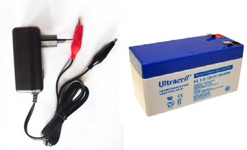 Lot de 1 batterie 12v 1.3ah + 1 chargeur 220v 12v 13.8v ECLATS DESTOCKAGE