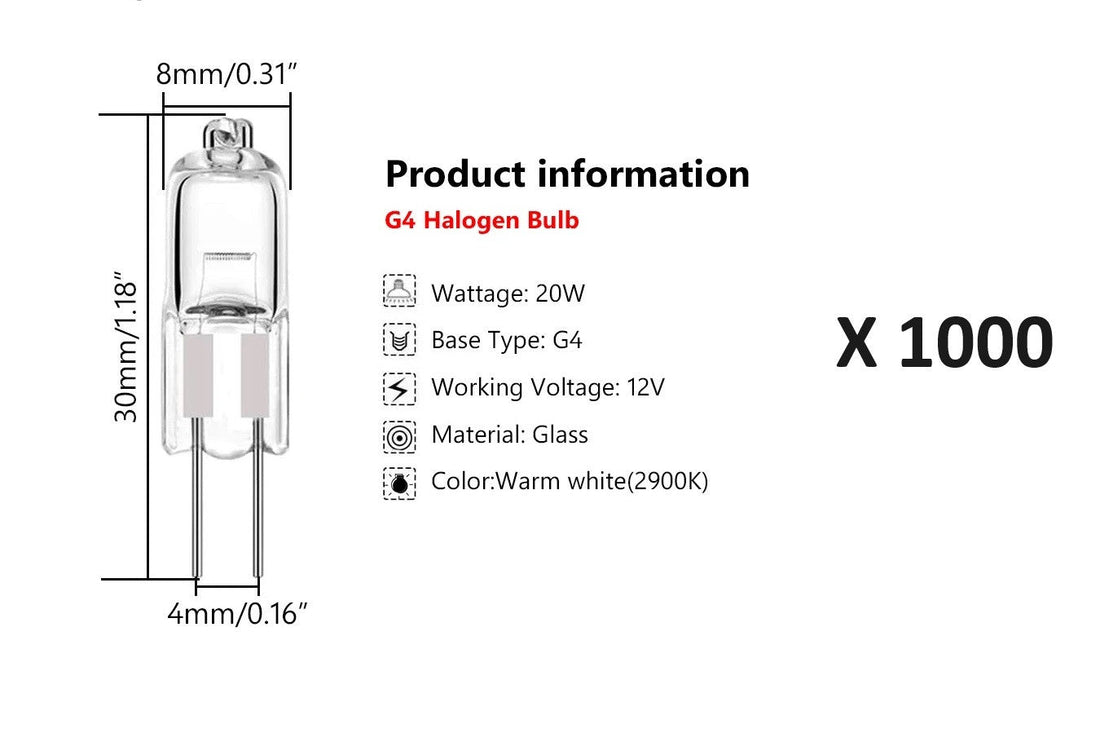Lot de 1000 ampoules halogènes g4 20 w 12 v long life lamp ECLATS DESTOCKAGE