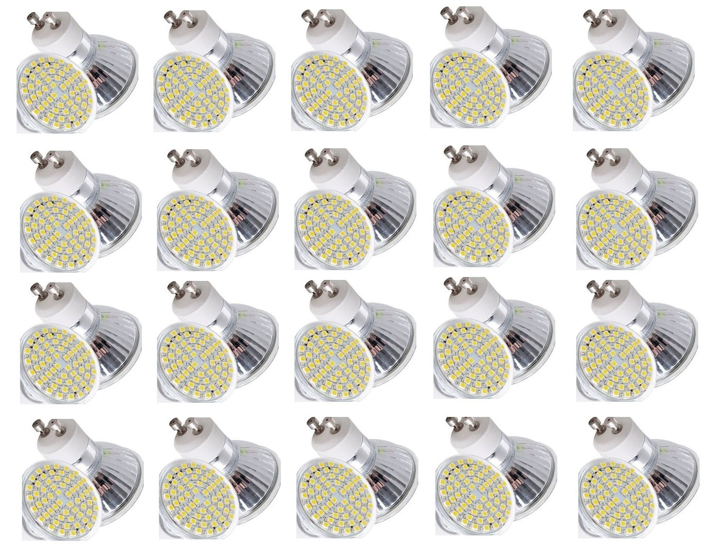 Lot de 20 ampoules gu10 60 led blanc chaud 3w 3.5w 4w 220v 230v smd 3528 spot 240v ECLATS DESTOCKAGE
