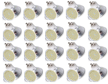 Lot de 20 ampoules gu10 60 led blanc chaud 3w 3.5w 4w 220v 230v smd 3528 spot 240v ECLATS DESTOCKAGE