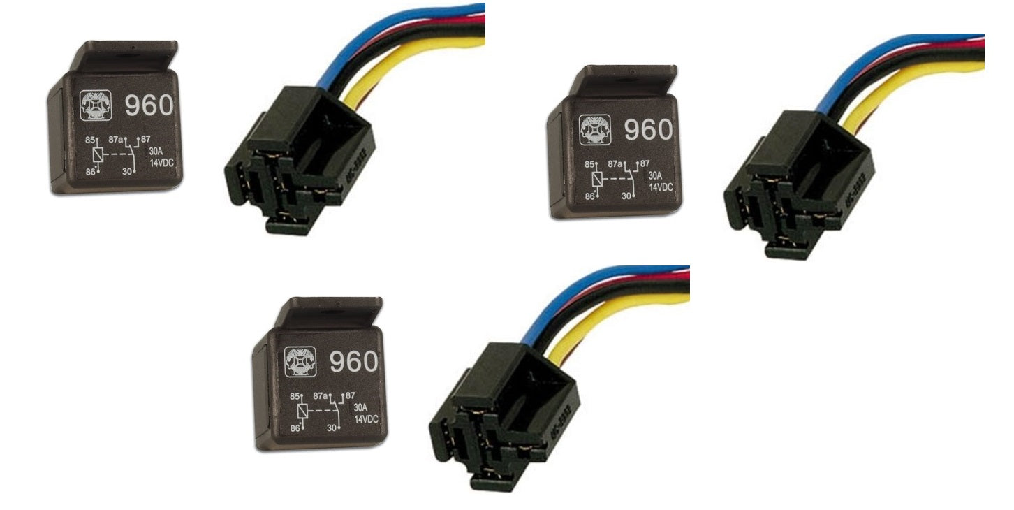 Lot de 3 relais 20a 30a 12v + 3 support automobile 1 contact no/nf 5 pins broches ECLATS DESTOCKAGE