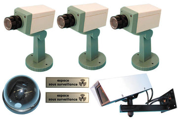 Pack 5 cameras factices (3 cf motorisé  support 1 cfd dome 1 cfc  support) 2 etiquette espace ECLATS DESTOCKAGE