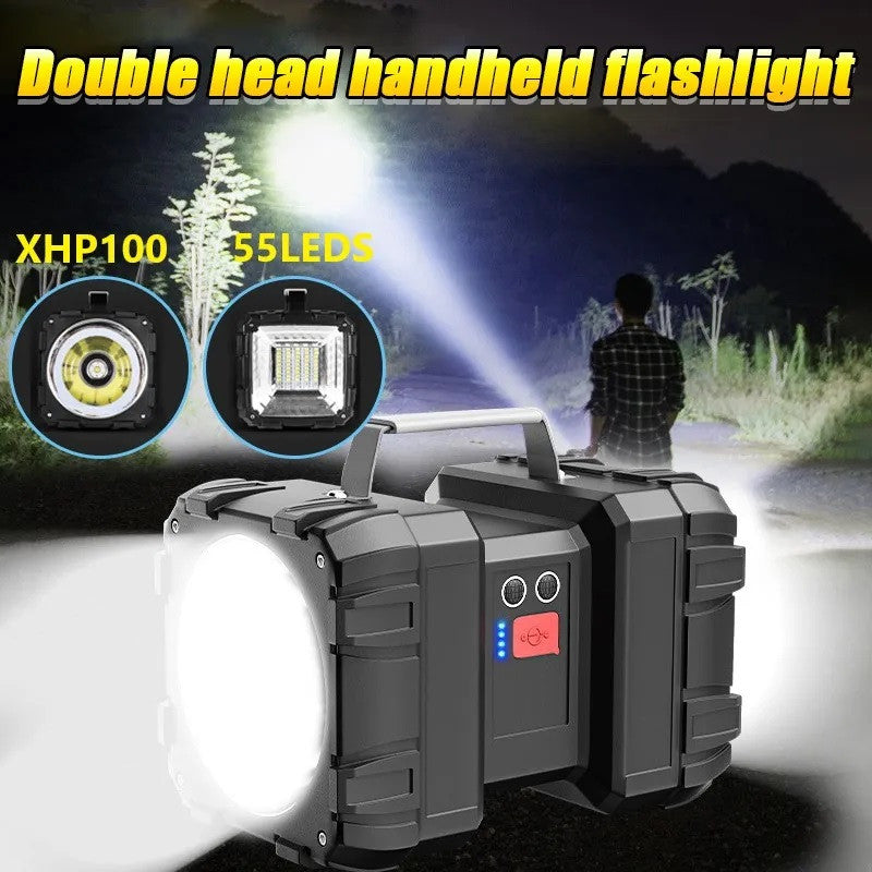 Phare à main rechargeable lampe portable XHP100 USB Rechargeable Double tête puissante ECLATS DESTOCKAGE