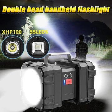 Phare à main rechargeable lampe portable XHP100 USB Rechargeable Double tête puissante ECLATS DESTOCKAGE