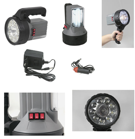 Phare a main torche 9 led fluo halogene torche eclairage electrique batterie rechargeable 490256 ECLATS DESTOCKAGE