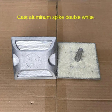 Plot routier aluminium Reflecteur blanc double ancrage rétro-réfléchissant securite routiere marquage ECLATS DESTOCKAGE