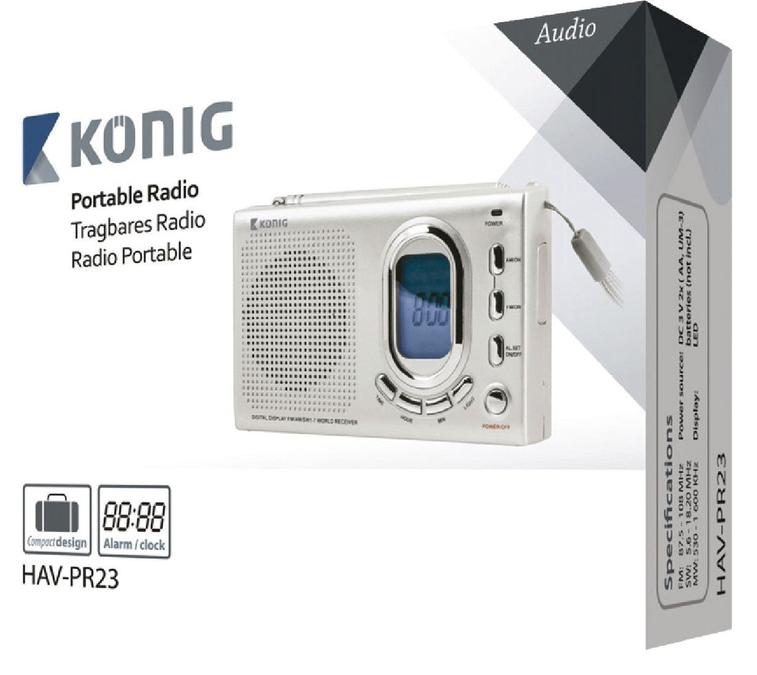 Poste radio portable am fm hav-pr10 affichage digital horloge alarme antenne telescopique konig ECLATS DESTOCKAGE