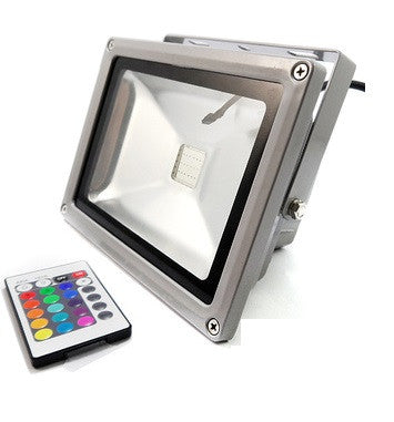 Projecteur 20w led rvb rouge vert bleu avec mémoire et télécommande 110v 220v extérieur étanche ip65 ECLATS DESTOCKAGE