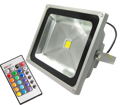 Projecteur led 50w rvb rouge vert bleu avec mémoire et télécommande 110v 220v extérieur étanche ip65 ECLATS DESTOCKAGE