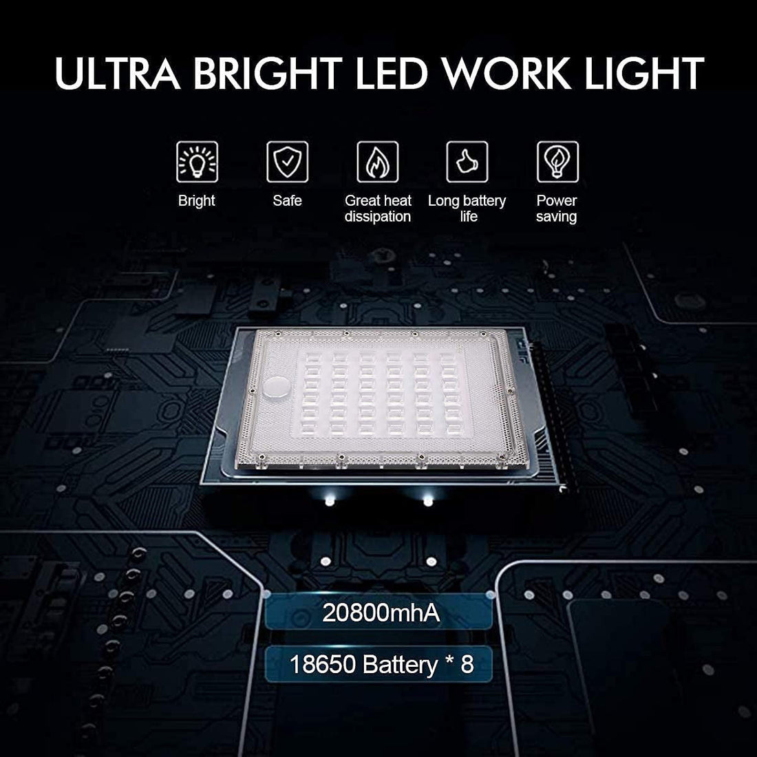 Projecteur LED Rechargeable 60W batterie 20800mAh Lampe de Travail Lumière Sécurité étanche Chantier Atelier Garage ECLATS DESTOCKAGE