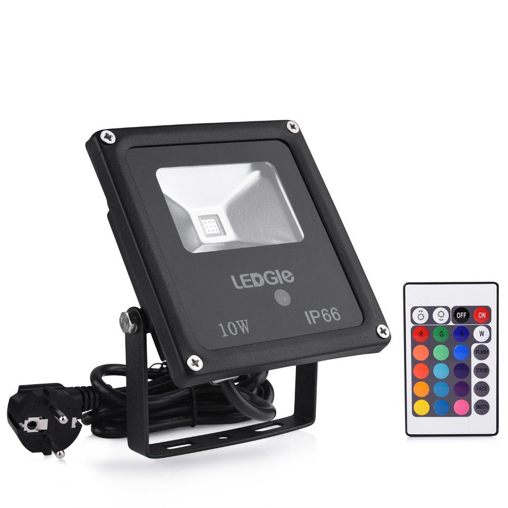 Projecteur LED RGB 10w Lampe Extérieur IP66 avec 16 Couleurs et 4 Modes d'éclairage pour Déco ECLATS DESTOCKAGE