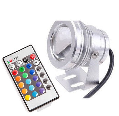 Projecteur waterproof led 10w rvb rouge vert bleu avec télécommande 750lm 12v ip67 extérieur ECLATS DESTOCKAGE