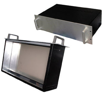 Rack profondeur 350mm hauteur 4 unites facade couleur noir avec poignes a monter ECLATS DESTOCKAGE