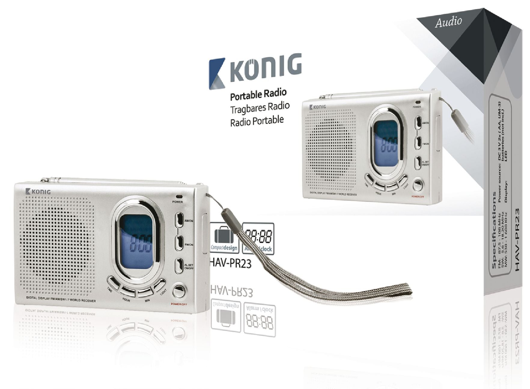radio réveil portable konig affichage numérique 2 bandes MW FM SW 1 à 7 bandes ECLATS DESTOCKAGE