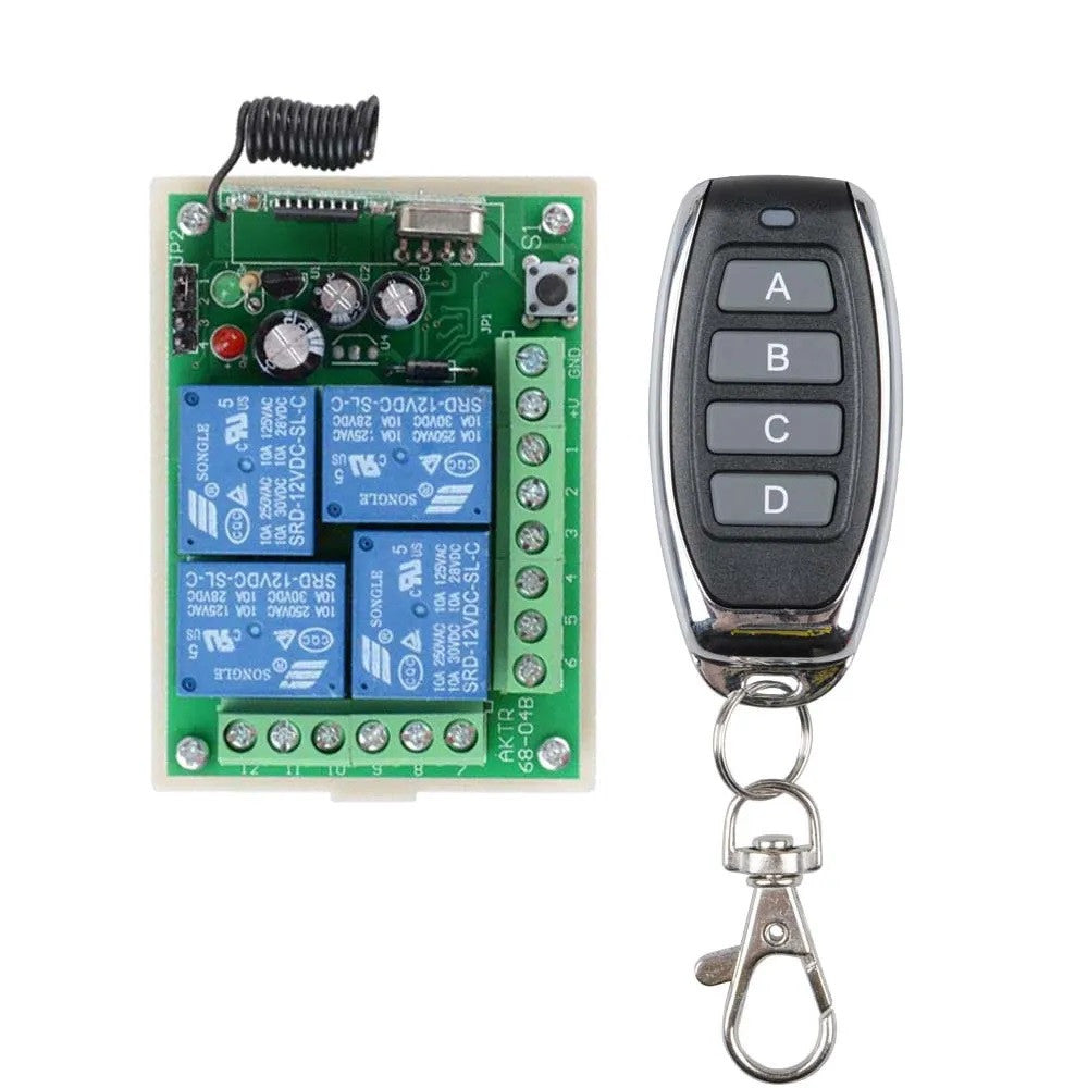 Recepteur radio rolling code 12v 4 ch + 1 telecommande 4 canaux Commutateur Lumiere Relais 433Mhz ECLATS DESTOCKAGE