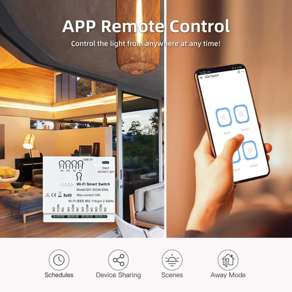 Recepteur Wifi intelligent relais 4 canaux radio 433mhz tuya 85-250V 220V 110V 2200W 10a alexa ECLATS DESTOCKAGE