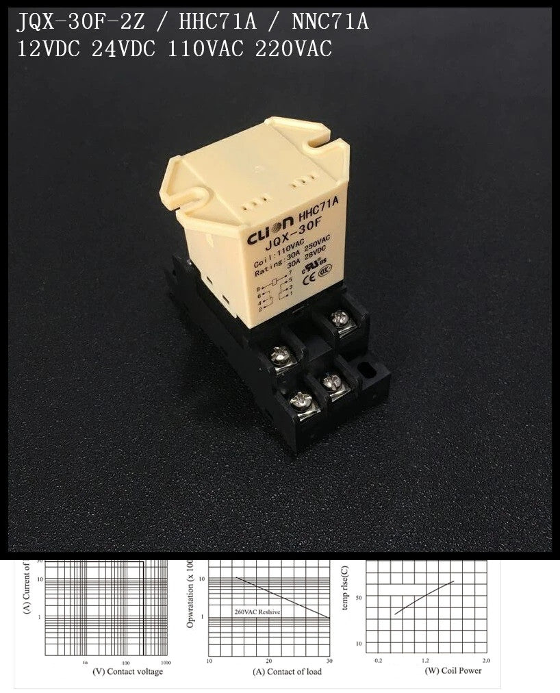 Relais de puissance 12v 30a JQX-12F-2Z DC 12V  8 broches + support relais ECLATS DESTOCKAGE