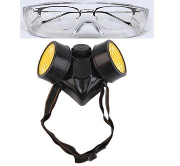 Respirateur masque a gaz reutilisable 2 filtre carbone rc203 + Lunette risque chimique np306 ECLATS DESTOCKAGE