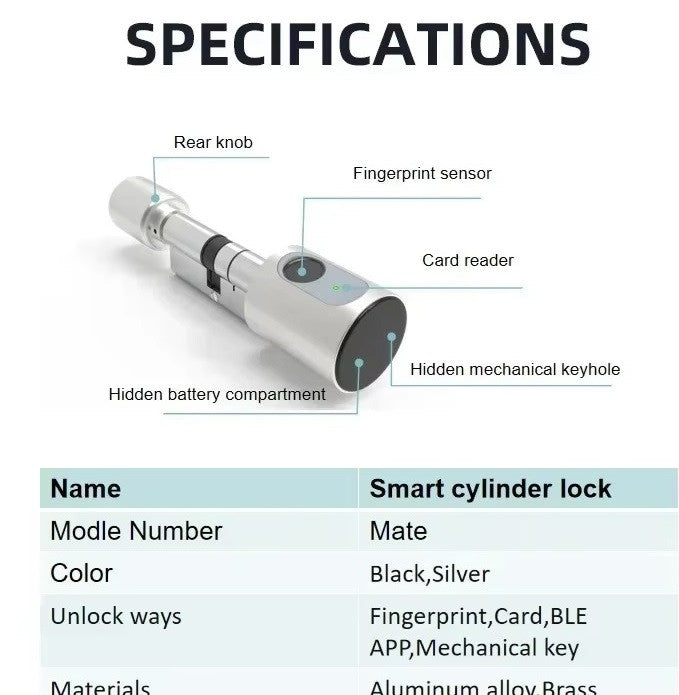 Serrure de porte intelligente gris cylindre tuya wifi bluetooth empreinte digitale 2 tags 13.56mhz ECLATS DESTOCKAGE