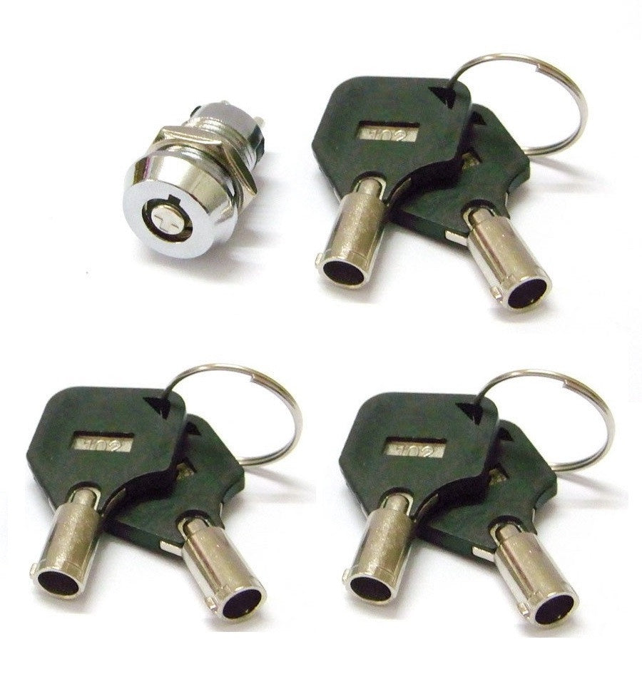 Serrure electrique 2 plots 1 sortie 6 clefs rondes m12 code identique interrupteur marche arret commutateur verrouillage ECLATS DESTOCKAGE