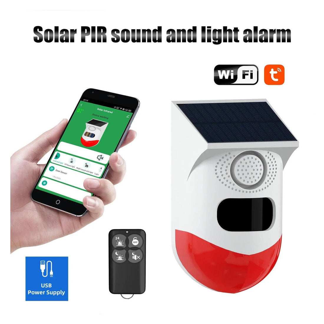 Sirene solaire exterieure etanche wifi avec detecteur de presence et batterie + 1 telecommande ECLATS DESTOCKAGE