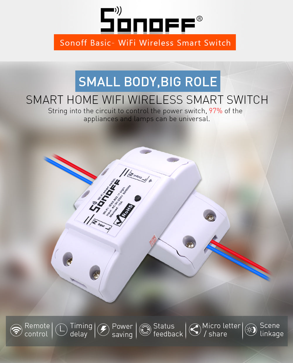 Sonoff Basic Interrupteur sans fil Intelligent WIFI Commutateur Intelligent pour MQTT COAP Maison ECLATS DESTOCKAGE