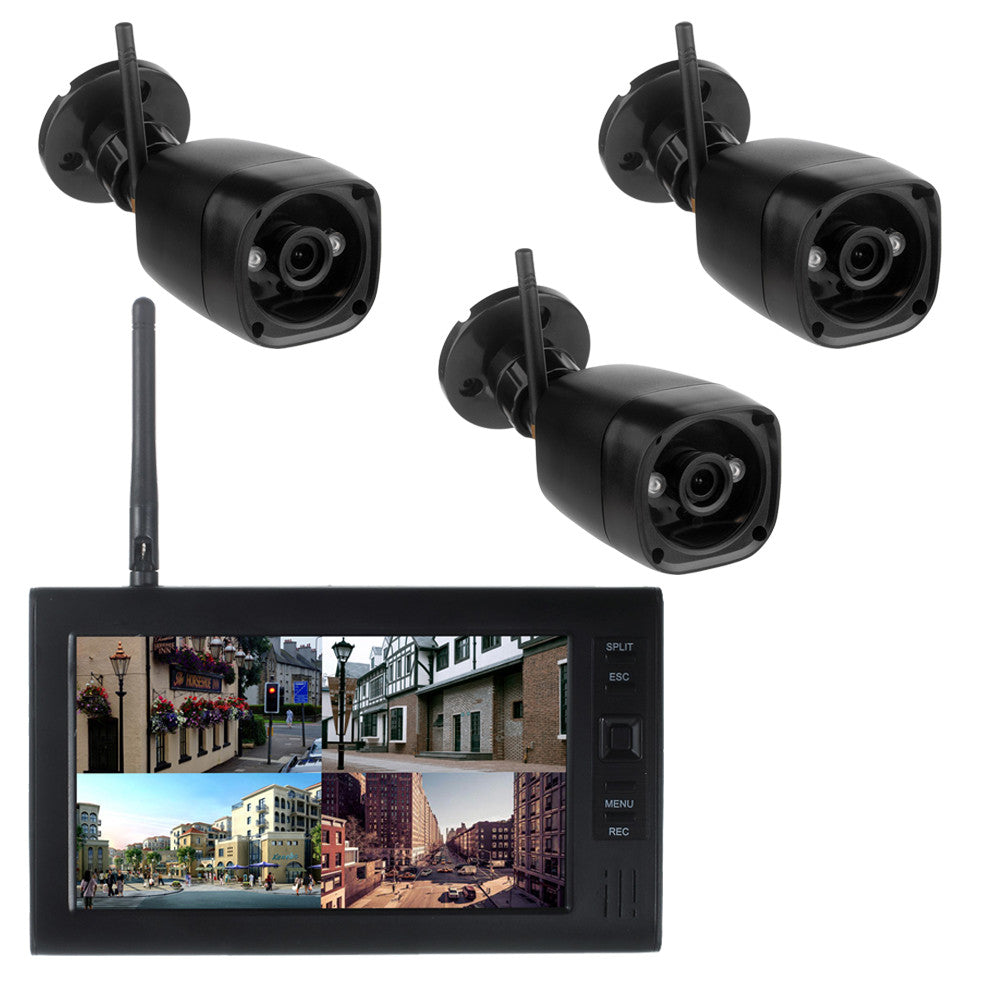 Système de sécurité domestique moniteur video 7 " 3 caméra sans fil, 2.4G SD dvr 4 canaux ECLATS DESTOCKAGE