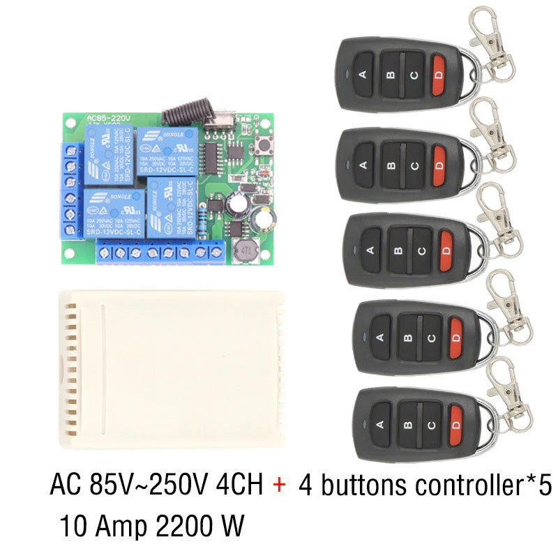 Recepteur radio 220v 4CH 4 canaux + 5 Telecommande Sans Fil Commutateur Lumiere Relais 433Mhz ECLATS DESTOCKAGE