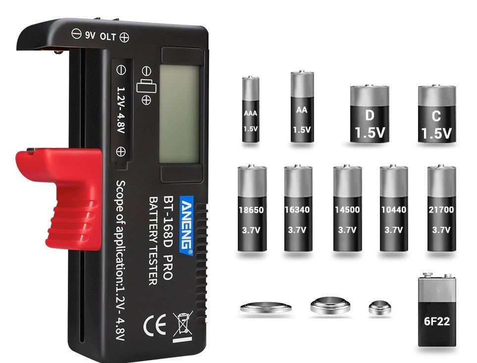 Testeur de piles aaa lr3 aa lr6 c lr14 d lr20 9v avec piles bouton BT-168D ECLATS DESTOCKAGE