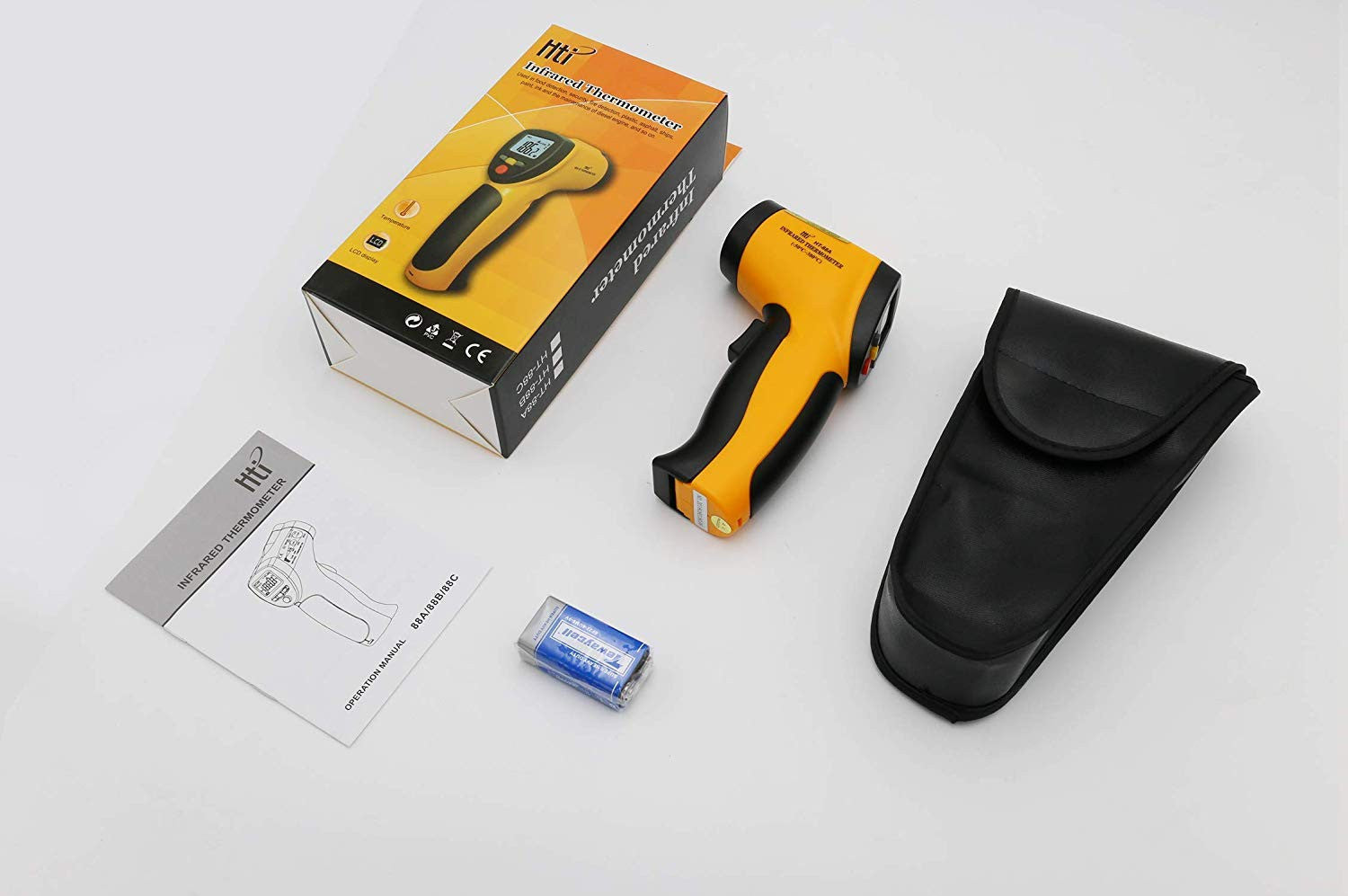 Thermomètre infrarouge numérique sans contact laser -50 °C ~ 380 °C avec pile et housse ECLATS DESTOCKAGE