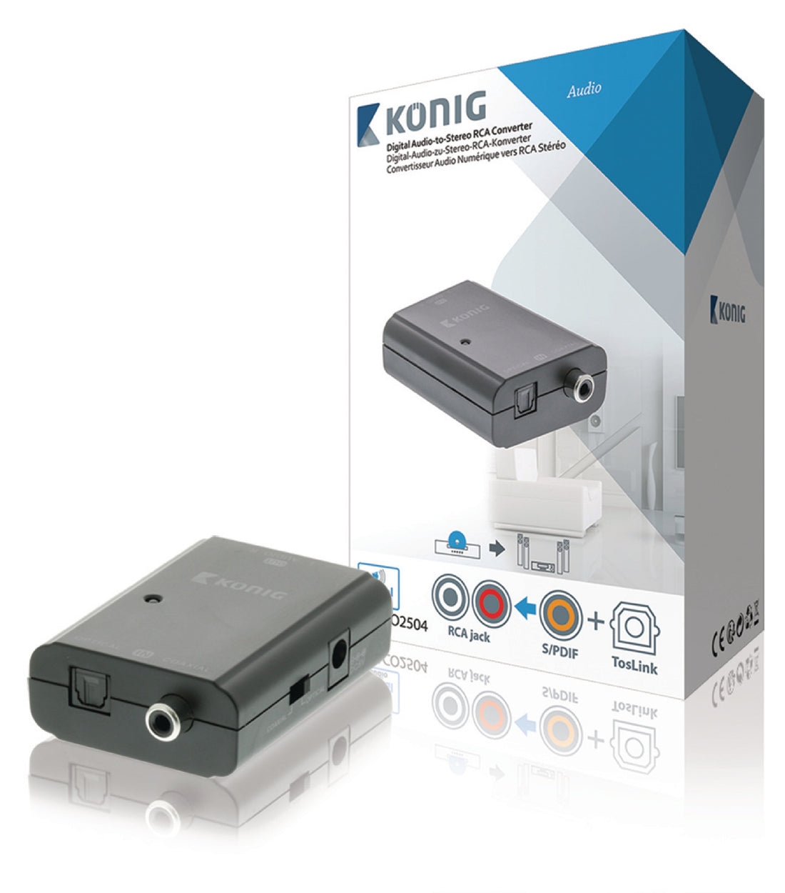Toslink 1x Toslink Femelle + 1x SPDIF (RCA) Femelle - 2x RCA Female Gris foncé konig ECLATS DESTOCKAGE