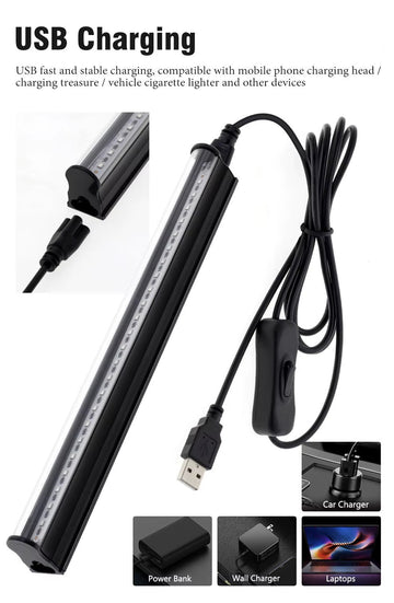 Tube uv 24 led 29cm DC 5V 220V lumiere noire 395nm ultraviolet avec interrupteur eclairage de fete ECLATS DESTOCKAGE