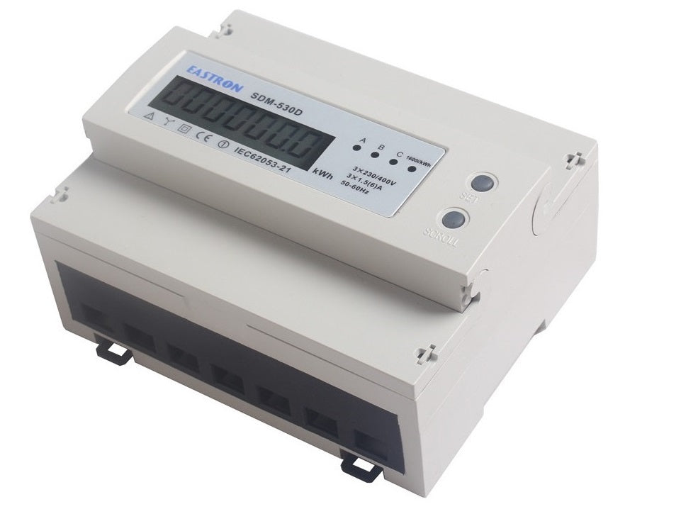 Wattmetre triphasé 4 fils kwh 380v horaire compteur 100a montage energie rail din 7 modules ECLATS DESTOCKAGE